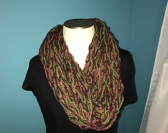 Yarn Scarf, Fuzzy scarf, Brown,Green,pink scarf, Soft scarf, Nonirritating, Comfy.