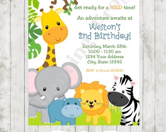 Wild Animals, Jungle, Safari Birthday Invitations - Printed Jungle Safari Birthday Invitation by Dancing Frog Invitations