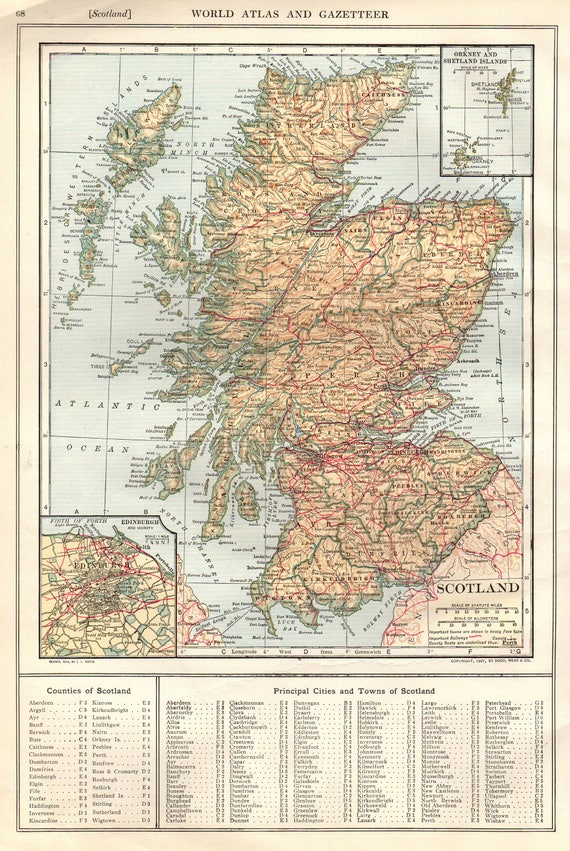 1924 antique scotland map of scotland print travel gallery wall decor library home office decor gift for traveler birthday wedding 7933