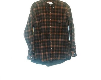 Plaid Corduroy Shirt Vintage Ralph Lauren Cord Button Down Shirt Black and Brown Plaid Print Corduroy Button Up Men's Vintage Cord Shirt