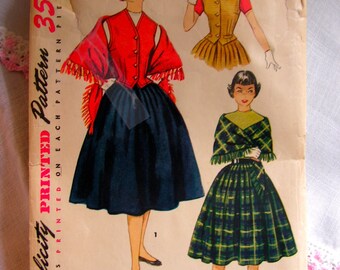 Weskit Skirt and Stole | Teen Size 12 bust 30 | SIMPLICITY 4392 | cut used complete vintage sewing pattern