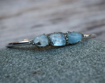 Aqua Marine Cuff Bracelet, March Birthstone Gift, Raw Aqua Marine Pyrite Bangle, Genuine Stone Cuff, Mineral Jewelry, Boho Chic Blue Cuff