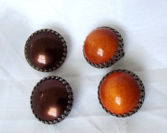 Vintage Dome Earrings, Lot of Two Pairs, Art Deco, Orange, Brown, Clip backs, Retro, 1930s, 1940s
