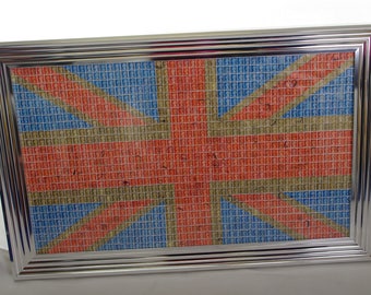 union jack flag wall art made out of 2000 used 1st and 2nd class stamps