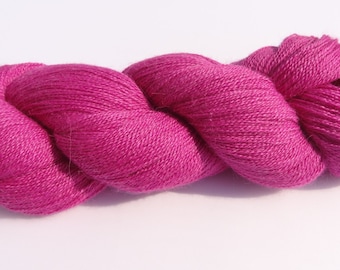 Lace Yarn, bright pink yarn, lace wool, Rooster wool, alpaca wool and silk, 100g skein of wool in Paita colourway, Cerise wool, UK shop