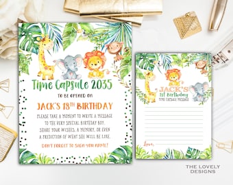 Jungle Time Capsule Sign, Safari Time Capsule , Jungle First Birthday, Jungle Time Capsule Sign & Message Cards, Time Capsule,DIGITAL FILE