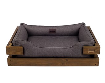 Dog bed dreamer with wooden frame NATURE + GRAY mat for dog and cat / Durable nesting pet pillow / Design modern pet supplies / Pet sofa