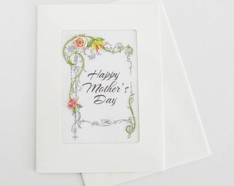 Mother's Day card, embroidered silk ribbon card, yellow rose handmade card, ribbon embroidery card