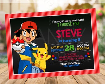 Editable Pokemon Invitation, Pokemon Birthday Party, Pokemon Printables, Pokemon Chalkboard Invite, Pikachu Invitation, INSTANT DOWNLOAD