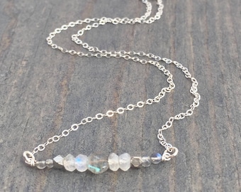 Gemstone Bar Necklace - Silver Layering Necklace - Moonstone Necklace - Silver Bar Necklace - Delicate Silver Necklace - Simple Necklace