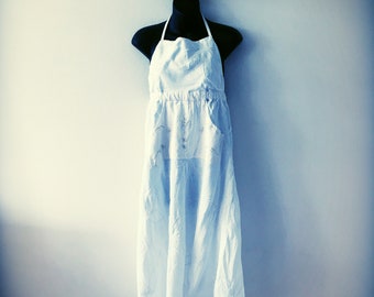 Upcycled Dress, Pinafore Dress, Apron Dress. Wearable Art Dress, Shabby Chic Boho Gypsy Dress, White Dress M/L