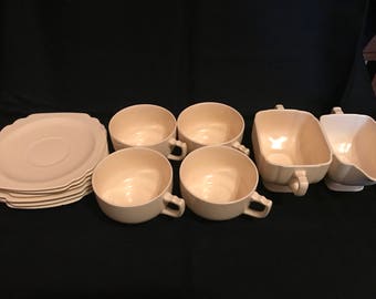 Vintage Riviera Pottery - c. 1936-1948 - mugs, saucers, cream & sugar