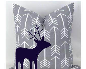 Woodland Deer Decorative Pillow with Insert -Navy
