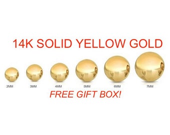 14K Solid Yellow Gold Ball Stud Earrings Sizes:2-7mm High End Quality