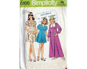 70s simplicity dress pattern 6186, Girls dress, Bust 28.5 inches, long or short dress, puff sleeves