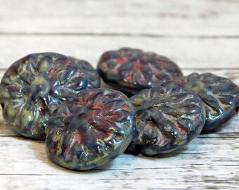 14mm - Picasso Beads - Czech Glass Beads - Czech Dahlia Beads - Flower Beads - Czech Beads - Coin Beads - Dahlia Flower - 6pcs - (2775)