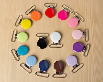 10 ENAMEL Suspender Clips Pacifier Mitten Fabric Dummy Clips LEAD FREE Round 1 inch