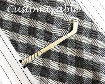 Hockey Tie Clip, Hockey Tie Bar, Sterling Silver and Antiqued Brass Finishes, Hockey Stick Tie Clip- Personalized