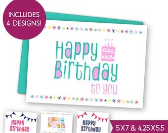 Happy Birthday Printable Greeting Card Bundle, Childrens Birthday Cards, Kids Birthday E-Card, Boys Girls Birthday Party Printable Card 1213