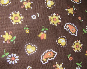1970s Folk Fabric, 1970's Fabric, Tulip Fabric, Vintage Fabric, Big Piece of Fabric, Heart, Decorator Weight Fabric