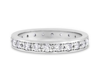 1.07 CT Natural Diamond 3 mm Eternity Band in Solid 14k White Gold