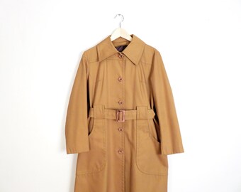 Vintage 70s London Fog Camel Canvas Minimalist Classic Trench Coat Size M/L