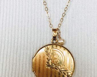 H F Barrows Gold Filled Art Deco Locket ~ Vintage Locket ~ Antique Locket ~ HFB Locket ~ Antique Gold Locket ~ NBJGF3337a
