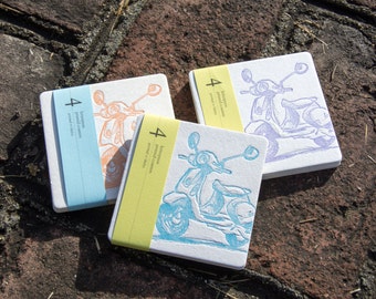 Scooter Coasters, Letterpress printed, 3.5 inches) set of 4, perfect gift
