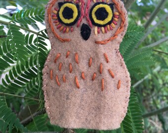 Owl Finger Puppet Felt Hand Embroidered