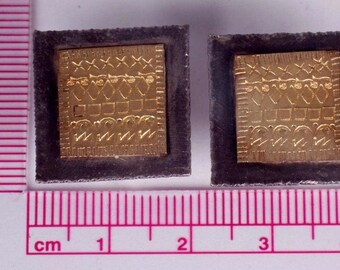 18K Yellow Gold and Sterling Silver Square Earrings w/French Post marked "E.Priou"