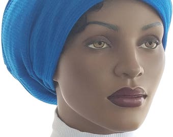 Huggee Locks Beanie™ Cap Hat Rich Blue Sweater Cable Knit Rasta Locks Tam Rastafari Dreadie Handmade