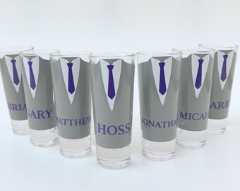 Groomsmen Gift Ideas - Groomsmen Shot Glasses with Bow ties - Groomsman Shooter Gift - Shot Glasses For Him - Gifts For Him- Purple, Gray