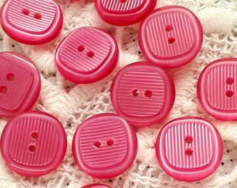 bright Fuchsia pink set of 6 resin buttons 2 hole 12 mm