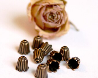 Bells godronnees X 16 X 10 mm Tibetan copper 10 caps