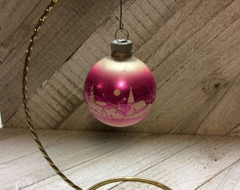 Vintage Mercury Glass Shiny Brite Christmas Ornaments 1950's Pink Stencil Ornament Ornament