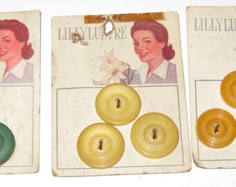 3 Cards of Vintage Lillylustre Buttons