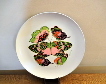 Colorful Retro Georges Briard Melamine Butterfly Platter - 14" - Mid Century Melmac Platter with Butterflies