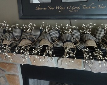 Garland, Mantel Decoration, Mantle Garland, Summer Garland, Black and Cream, Gingham Checkered, Year Round Garland, Fireplace Decoration