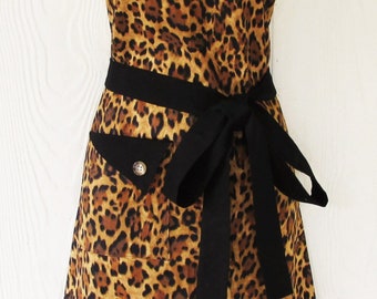 Leopard Print Apron, Animal Print Apron, Womens Full Apron, Retro Apron, KitschNStyle