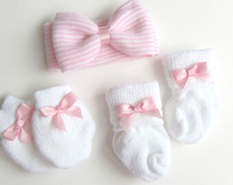matching socks and mittens, newborn Headband Bow baby headband Shabby Chic headband cute headband Newborn headband Newborn Photo shoot Prop