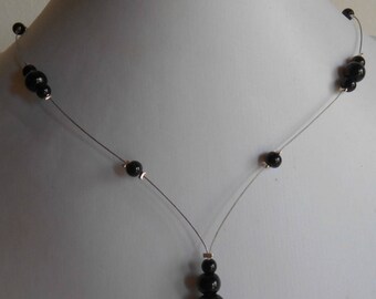 Wedding necklace cascade of black beads