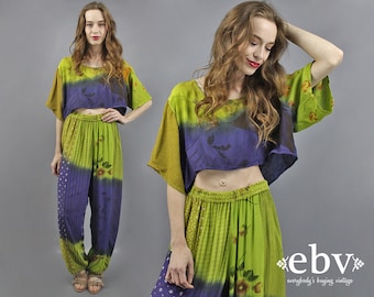 Two Piece Set Two Piece Outfit Matching Set Festival Outfit Vintage 90s Floral Crop Top + Harem Pants Outfit S M L Indian Top Indian Pants