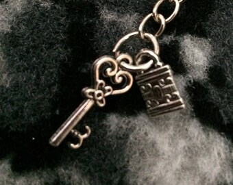 Lock and key charm keychain