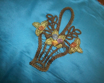 Exceptional and rare silk and metal antique authentic ribbon work