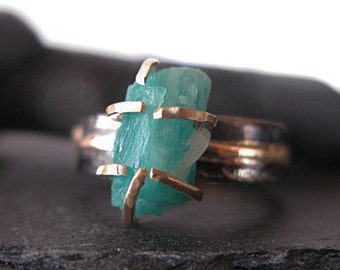 Natural Colombian Emerald Ring Size 5 Rough Emerald Ring Raw Emerald Ring Rough Gemstone Ring Unique Engagement Ring Anniversary May Bir