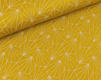 Viscosejersey shells glitter silver on mustard yellow (15.50 EUR/meter)