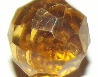 Antique Button ~ Amber Glass Button ~ Charm String Button ~ Faceted Amber Glass Button