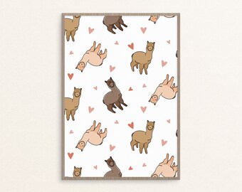 Llama Wall Art - Alpaca Pattern, Printable Wall Art, Cute Llama Print, Alpaca Nursery Decor, Baby Gift, Cute Animal Art, Digital Download