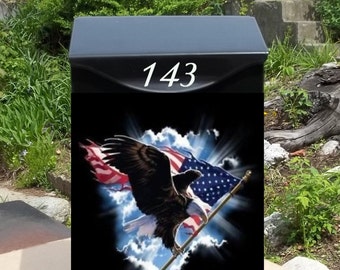 Bald Eagle With American Flag Wall Mounted Mailbox
