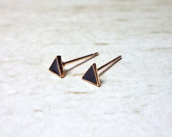 Tiny Black Enamel Triangle Stud Earrings, Dainty Earrings